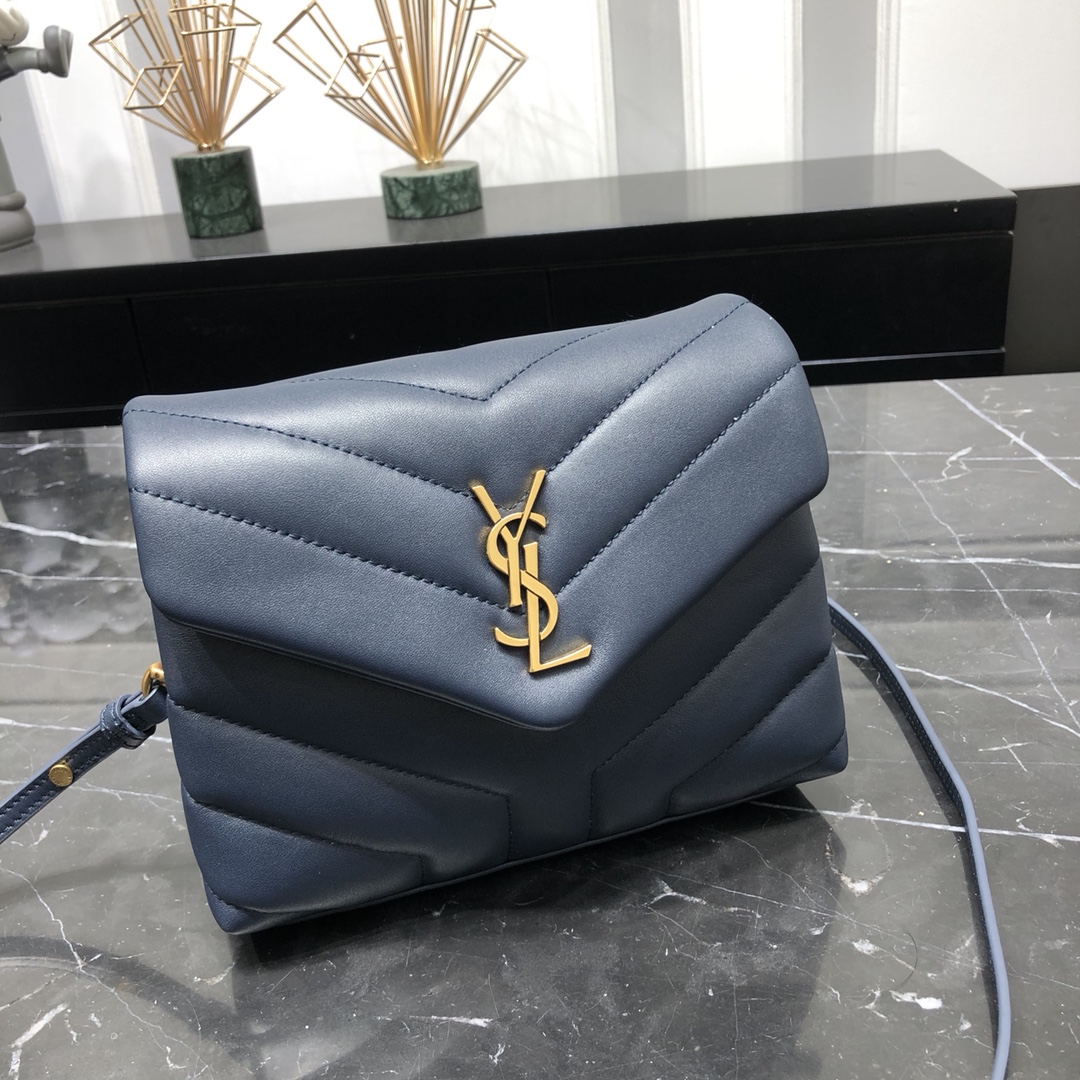 Saint Laurent Loulou Toy Quilted Calfskin Shoulder Bag Handbag Dark Blue 678401 Gold